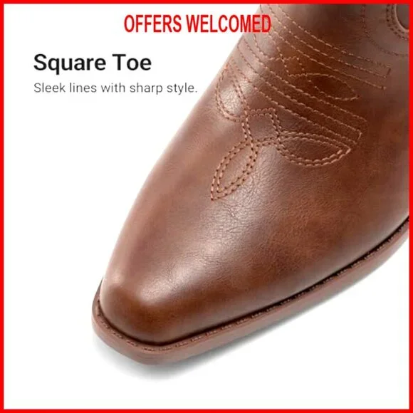 Women's Cowboy Boots with Embroidery, Chunky Heel, Mid Calf, Western Style - Picture 5 of 7